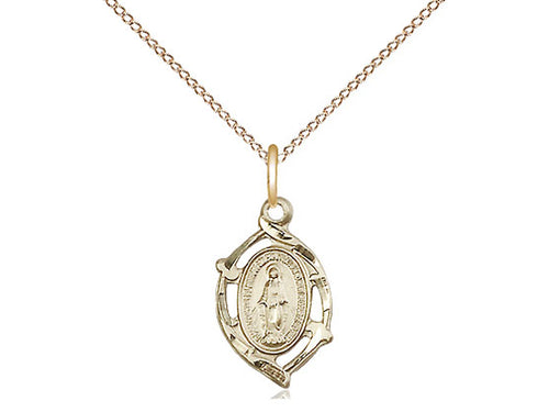 14kt Gold Filled Miraculous Pendant on a 18 inch Gold Filled Light Curb Chain - Unique Catholic Gifts