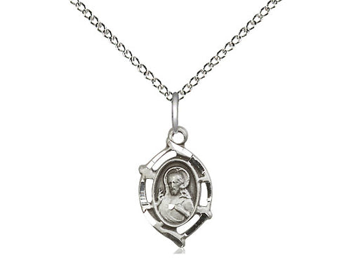 Sterling Silver Scapular Pendant on a 18 inch Sterling Silver Light Curb Chain - Unique Catholic Gifts