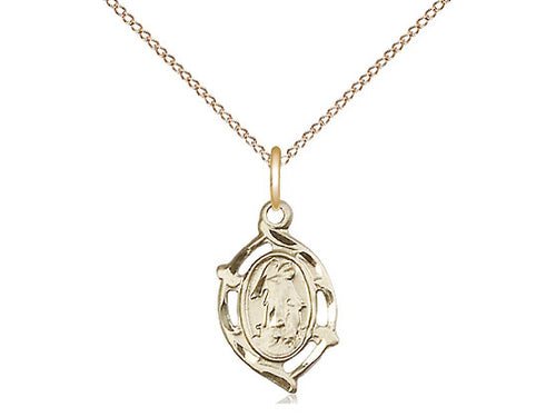 14kt Gold Filled Guardian Angel Pendant on a 18 inch Gold Filled Light Curb Chain - Unique Catholic Gifts