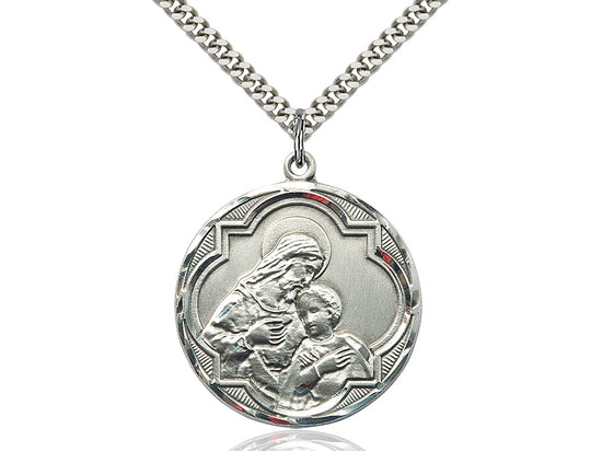 Sterling Silver Blessed Sacrament Pendant on a 24 inch Light Rhodium Heavy Curb Chain - Unique Catholic Gifts
