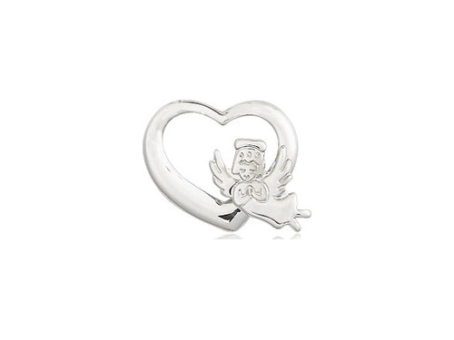 Sterling Silver Heart Guardian Angel Pendant on a 18 inch Sterling Silver Light Curb Chain - Unique Catholic Gifts