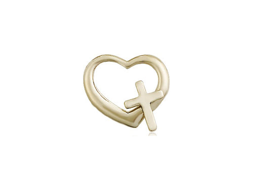 14kt Gold Filled Heart Cross Pendant on a 18 inch Gold Filled Light Curb Chain - Unique Catholic Gifts