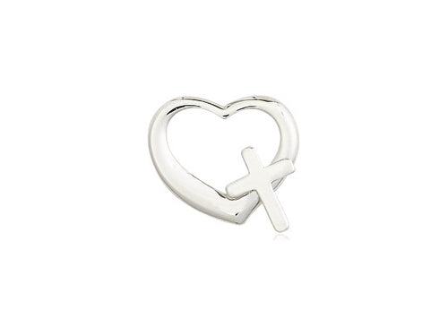 Sterling Silver Heart Cross Pendant on a 18 inch Sterling Silver Light Curb Chain - Unique Catholic Gifts