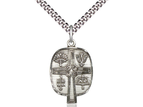 Sterling Silver Presbyterian Pendant on a 24 inch Light Rhodium Heavy Curb Chain - Unique Catholic Gifts