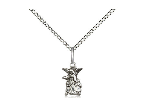 Sterling Silver Littlest Angel Pendant on a 18 inch Sterling Silver Light Curb Chain - Unique Catholic Gifts