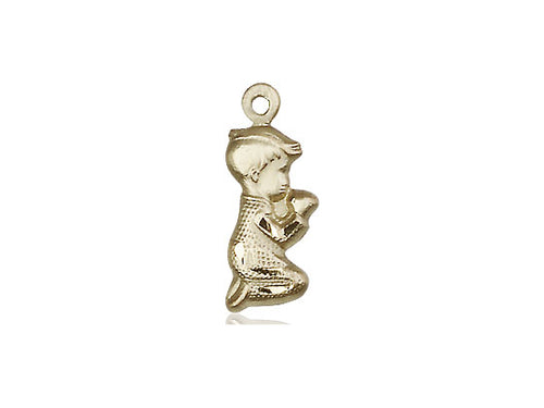 14kt Gold Filled Praying Boy Pendant on a 18 inch Gold Filled Light Curb Chain - Unique Catholic Gifts