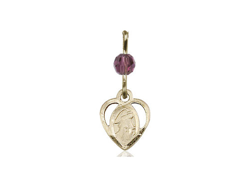 14kt Gold Filled Guardian Angel Pendant with an Amethyst bead on a inch Gold Filled Light Curb Chain - Unique Catholic Gifts