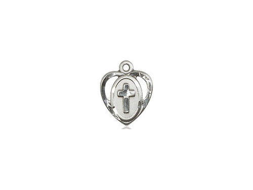 Sterling Silver Heart Cross Pendant on a 18 inch Sterling Silver Light Curb Chain - Unique Catholic Gifts