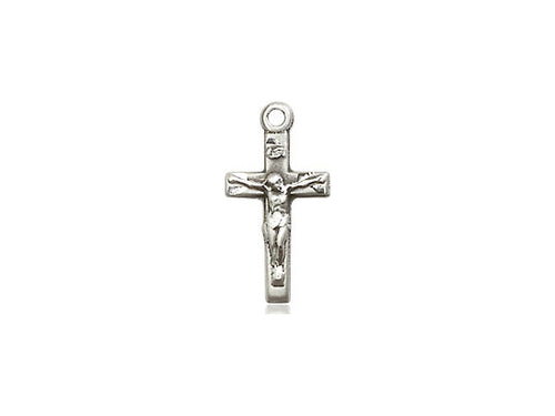 Sterling Silver Crucifix Pendant on a 18 inch Sterling Silver Light Curb Chain - Unique Catholic Gifts