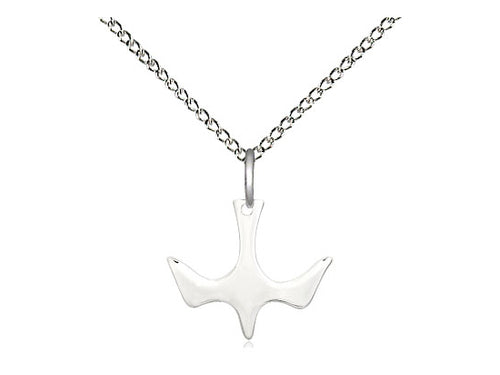 Sterling Silver Holy Spirit Medal on a Sterling Silver Light Curb Chain - Unique Catholic Gifts