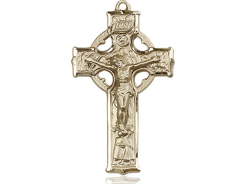 14kt Gold Filled Celtic Crucifix Pendant on a 24 inch Gold Plate Heavy Curb Chain. - Unique Catholic Gifts
