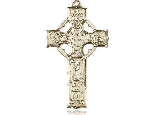 14kt Gold Filled Celtic Cross Pendant on a 24 inch Gold Plate Heavy Curb Chain - Unique Catholic Gifts