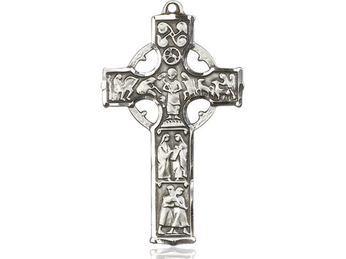 Sterling Silver Celtic Cross Pendant on a 24 inch Light Rhodium Heavy Curb Chain - Unique Catholic Gifts