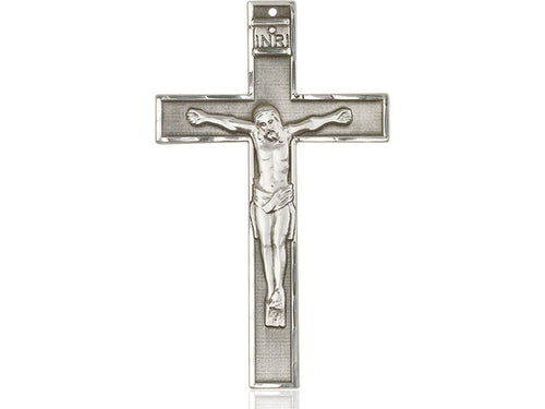 Sterling Silver Crucifix Pendant on a 24 inch Light Rhodium Heavy Curb Chain - Unique Catholic Gifts