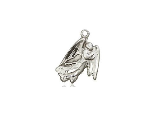 Sterling Silver Guardian Angel Pendant on a 18 inch Sterling Silver Light Curb Chain - Unique Catholic Gifts
