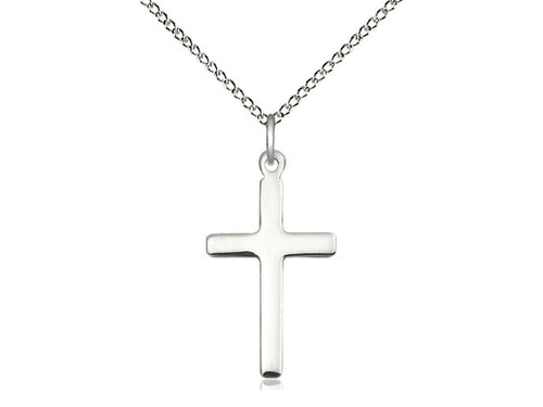 Sterling Silver Cross Pendant on a 18 inch Sterling Silver Light Curb Chain - Unique Catholic Gifts