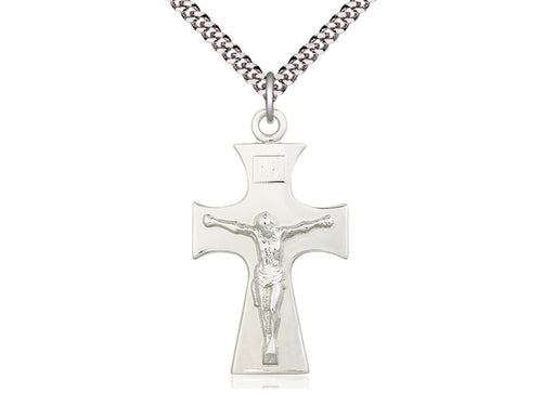 Sterling Silver Celtic Crucifix Pendant on a 24 inch Light Rhodium Heavy Curb Chain - Unique Catholic Gifts