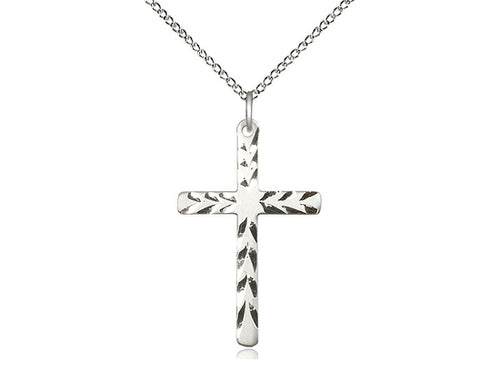 Sterling Silver Cross Pendant on a 18 inch Sterling Silver Light Curb Chain - Unique Catholic Gifts