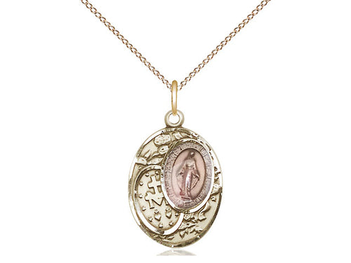 14kt Gold Filled Miraculous Pendant on a 18 inch Gold Filled Light Curb Chain - Unique Catholic Gifts
