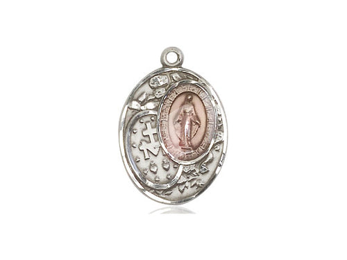 Sterling Silver Miraculous Pendant on a 18 inch Sterling Silver Light Curb Chain - Unique Catholic Gifts