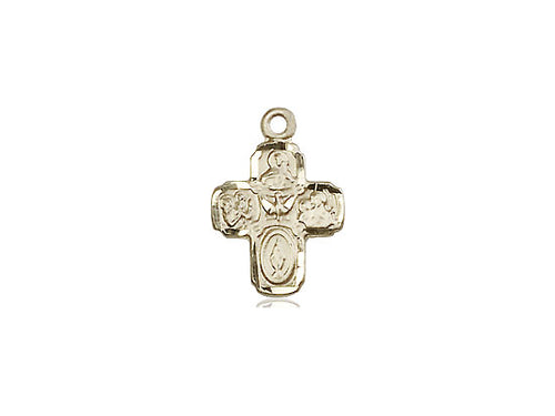 14kt Gold Filled 4-Way Pendant on a 18 inch Gold Filled Light Curb Chain - Unique Catholic Gifts