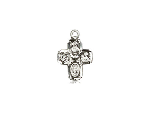 Sterling Silver 4-Way Pendant on a 18 inch Sterling Silver Light Curb Chain - Unique Catholic Gifts