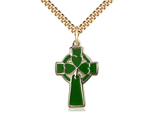 14kt Gold Filled Celtic Cross Pendant on a 24 inch Gold Plate Heavy Curb Chain - Unique Catholic Gifts