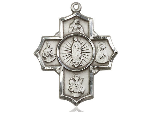 Sterling Silver 5-Way Motherhood Pendant on a 24 inch Light Rhodium Heavy Curb Chain - Unique Catholic Gifts