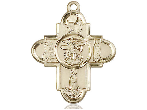 14kt Gold Filled Our Lady 5-Way Pendant on a 24 inch Gold Plate Heavy Curb Chain - Unique Catholic Gifts
