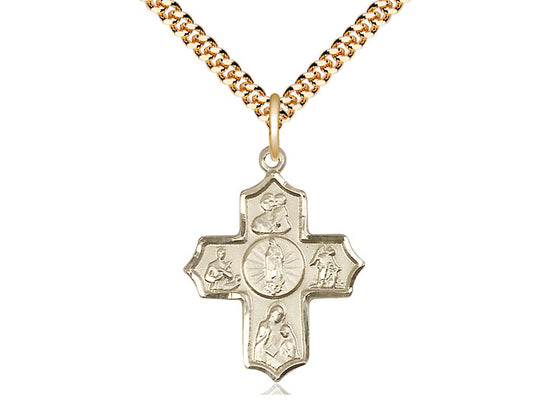 14kt Gold Filled 5-Way Our Lady of Guadalupe Pendant on a 24 inch Gold Plate Heavy Curb Chain - Unique Catholic Gifts