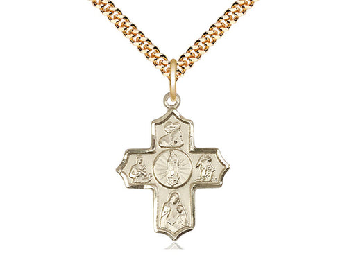 14kt Gold Filled 5-Way Our Lady of Guadalupe Pendant on a 24 inch Gold Plate Heavy Curb Chain - Unique Catholic Gifts