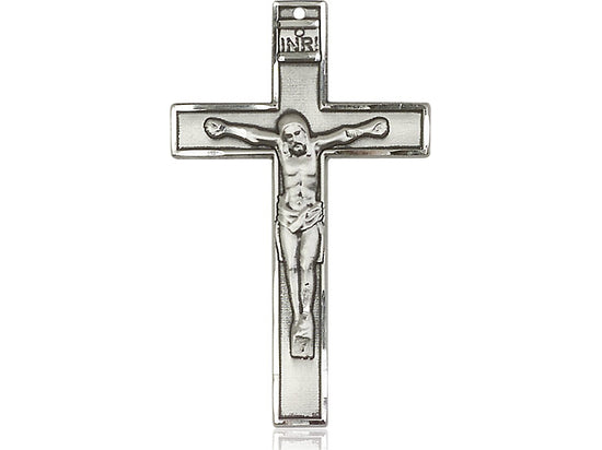 sterling Silver Crucifix Pendant on a 24 inch Light Rhodium Heavy Curb Chain - Unique Catholic Gifts