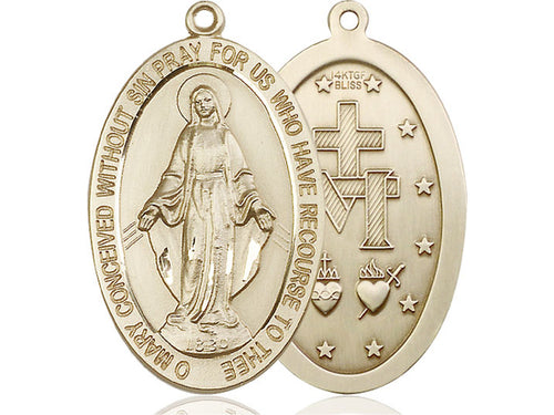 14kt Gold Filled Miraculous Pendant on a 24 inch Gold Plate Heavy Curb Chain - Unique Catholic Gifts