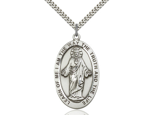 Sterling Silver Scapular Pendant on a 24 inch Light Rhodium Heavy Curb Chain - Unique Catholic Gifts