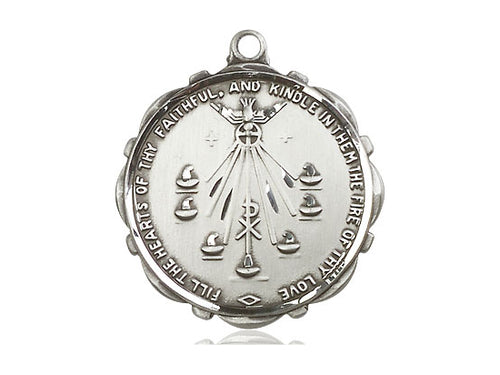 Sterling Silver Seven Gifts Pendant on a 24 inch Light Rhodium Heavy Curb Chain - Unique Catholic Gifts