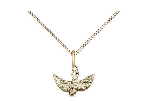 14kt Gold Filled Holy Spirit Pendant on a 18 inch Gold Filled Light Curb Chain - Unique Catholic Gifts