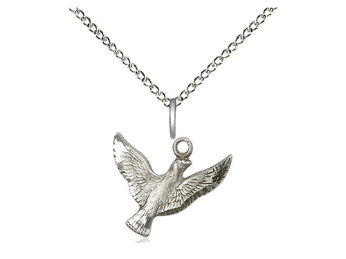 Sterling Silver Holy Spirit Pendant on a 18 inch Sterling Silver Light Curb Chain - Unique Catholic Gifts