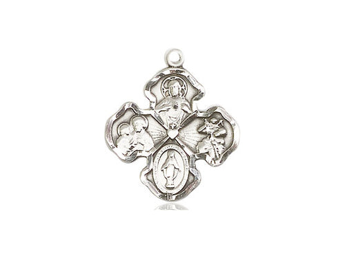 Sterling Silver 4-Way Pendant on a 18 inch Sterling Silver Light Curb Chain - Unique Catholic Gifts