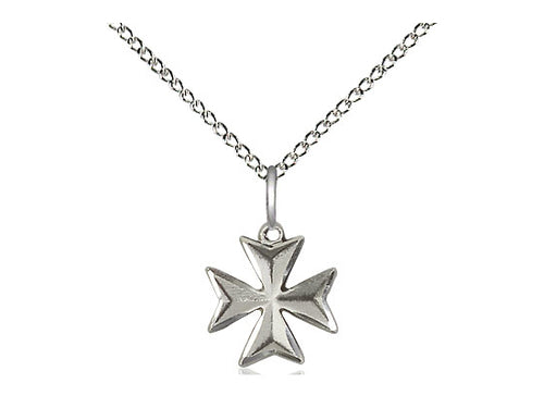 Sterling Silver Maltese Cross Pendant on a 18 inch Sterling Silver Light Curb Chain - Unique Catholic Gifts