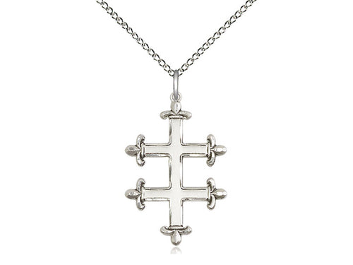 Sterling Silver Cross of Lorraine Pendant on a 18 inch Sterling Silver Light Curb Chain - Unique Catholic Gifts