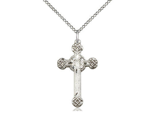Sterling Silver Cross Pendant on a 18 inch Sterling Silver Light Curb Chain - Unique Catholic Gifts