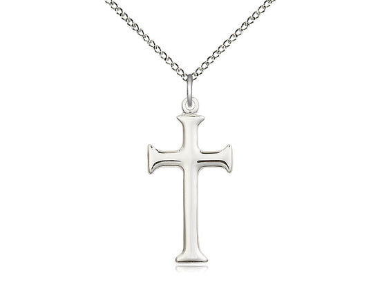 Sterling Silver Cross Pendant on a 18 inch Sterling Silver Light Curb Chain - Unique Catholic Gifts