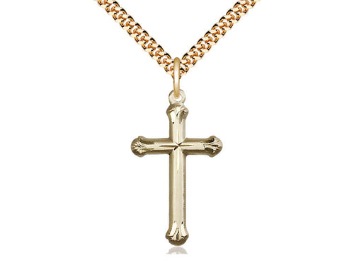 14kt Gold Filled Cross Pendant on a 24 inch Gold Plate Heavy Curb Chain - Unique Catholic Gifts