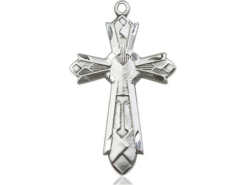 Sterling Silver Mosaic Cross Pendant on a 24 inch Light Rhodium Heavy Curb Chain - Unique Catholic Gifts