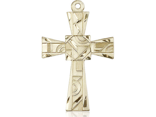 14kt Gold Filled Mosaic Cross Pendant on a 24 inch Gold Plate Heavy Curb Chain - Unique Catholic Gifts
