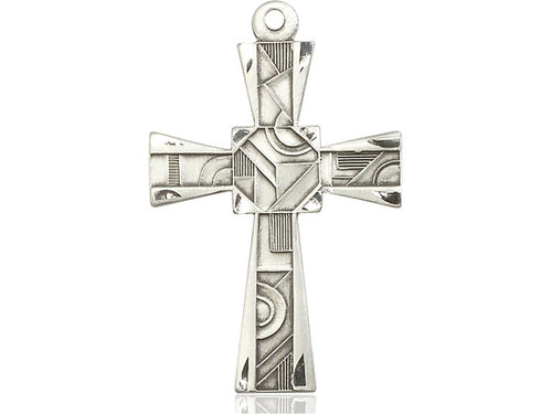 Sterling Silver Mosaic Cross Pendant on a 24 inch Light Rhodium Heavy Curb Chain - Unique Catholic Gifts