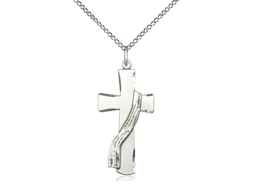 Sterling Silver Deacon Cross Pendant on a 18 inch Sterling Silver Light Curb Chain - Unique Catholic Gifts