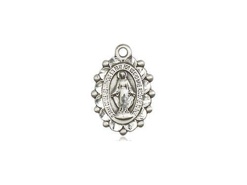 Sterling Silver Miraculous Pendant on a 18 inch Sterling Silver Light Curb Chain - Unique Catholic Gifts