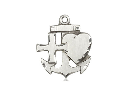 Sterling Silver Faith, Hope & Charity Pendant on a 18 inch Sterling Silver Light Curb Chain - Unique Catholic Gifts
