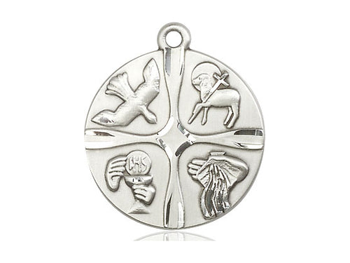 Sterling Silver Christian Life Pendant on a 24 inch Light Rhodium Heavy Curb Chain - Unique Catholic Gifts